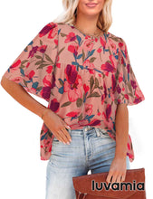 luvamia 2023 Blouses for Women Dressy Casual Floral Boho Babydoll Flowy Tops Summer Short Bell Sleeves Shirts