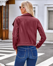 luvamia Faux Leather Jackets for Women Zip Up Lapel Collar Motorcyle Biker Short Jacket PU Leather Blazer Long Sleeves