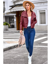 luvamia Faux Leather Jackets for Women Zip Up Lapel Collar Motorcyle Biker Short Jacket PU Leather Blazer Long Sleeves