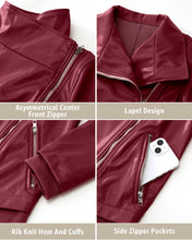 luvamia Faux Leather Jackets for Women Zip Up Lapel Collar Motorcyle Biker Short Jacket PU Leather Blazer Long Sleeves