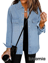 luvamia 2023 Jean Jackets for Women Fashion Oversized Button Down Denim Jacket Western Fall Shacket Jacket with Pockets