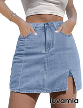 luvamia Skorts Skirts for Women Denim Mini Skirt Side Slit with High Waisted Jean Shorts Stretchy