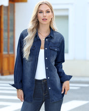 luvamia Long Denim Jacket for Women Lightweight Trendy Jean Button Down Shirts Jackets Oversized Shackets with Pockets