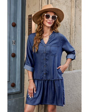 luvamia Denim Dress for Women Long Sleeve Shift Button Down Ruffle Jean Dresses Chambray Western Short Dresses Pockets