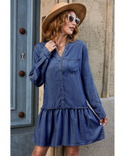 luvamia Denim Dress for Women Long Sleeve Shift Button Down Ruffle Jean Dresses Chambray Western Short Dresses Pockets