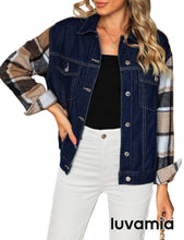 luvamia Jean Jackets for Women Fashion Flannel Plaid Shacket Jacket Oversized Button Down Trucker Denim Shirt Jackets