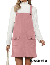 luvamia Corduroy Overall Dress for Women Adjustable Straps Casual Fashion Overalls Pinafore Short Dresses with Pockets