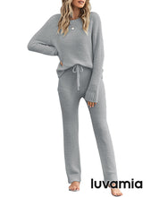 luvamia Women's Casual Pajamas Sets Long Sleeve Tops and Pants Knitted Pjs Loungewear