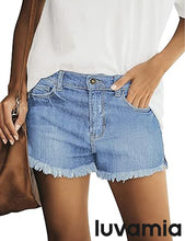 luvamia Women's Casual Ripped Denim Shorts Mid Rise Stretch Folded Hem Short Jeans