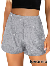 luvamia Sequin Shorts for Women Trendy High Waisted Stretchy Pull On Glitter Sparkly Short Pants Holiday Party Outfits