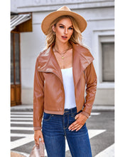 luvamia Faux Leather Jackets for Women Zip Up Lapel Collar Motorcyle Biker Short Jacket PU Leather Blazer Long Sleeves