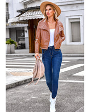 luvamia Faux Leather Jackets for Women Zip Up Lapel Collar Motorcyle Biker Short Jacket PU Leather Blazer Long Sleeves