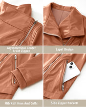 luvamia Faux Leather Jackets for Women Zip Up Lapel Collar Motorcyle Biker Short Jacket PU Leather Blazer Long Sleeves