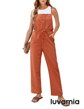 luvamia 2023 Jumpsuits for Women Dressy Casual Overalls Loose Fit Straight Leg Button Down Self Tied With Pockets