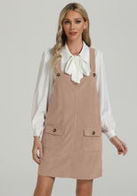 luvamia Corduroy Overall Dress for Women Adjustable Straps Casual Fashion Overalls Pinafore Short Dresses with Pockets