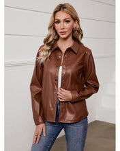 luvamia Faux Leather Jackets for Women Long Sleeves Vegan Leather Shackets Jacket Side Pockets Trendy Moto Biker Coat