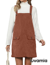 luvamia Corduroy Overall Dress for Women Adjustable Straps Casual Fashion Overalls Pinafore Short Dresses with Pockets