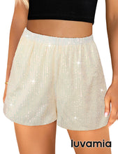 luvamia Sequin Shorts for Women Trendy High Waisted Stretchy Pull On Glitter Sparkly Short Pants Holiday Party Outfits