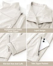 luvamia Faux Leather Jackets for Women Zip Up Lapel Collar Motorcyle Biker Short Jacket PU Leather Blazer Long Sleeves