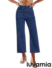 LUVAMIA Women's Cropped Denim High Waisted Jeans Stretch Wide Leg