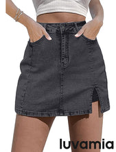 luvamia Skorts Skirts for Women Denim Mini Skirt Side Slit with High Waisted Jean Shorts Stretchy