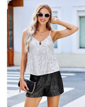 luvamia Sequin Shorts for Women Trendy High Waisted Stretchy Pull On Glitter Sparkly Short Pants Holiday Party Outfits