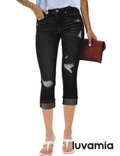luvamia Capri Jeans for Women Stretch High Waisted Distressed Denim Capris Ripped Skinny Cropped Pants