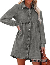 luvamia Denim Dress for Women Babydoll Flowy Cute Jean Shirt Dresses Long Sleeves