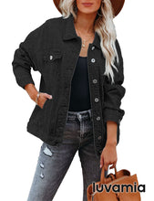 luvamia Womens Jean Jacket Oversized Boyfriend Trucker Denim Jackets for Women Shacket