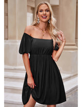 luvamia Summer Dresses for Women Square Neck Off The Shoulder Puff Sleeve A-line Short Flowy Babydoll Dress