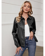 luvamia Faux Leather Jackets for Women Long Sleeves Vegan Leather Shackets Jacket Side Pockets Trendy Moto Biker Coat