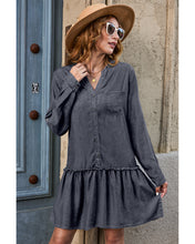 luvamia Denim Dress for Women Long Sleeve Shift Button Down Ruffle Jean Dresses Chambray Western Short Dresses Pockets