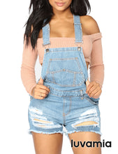 luvamia Women's Ripped Short Overalls Adjustable Denim Bib Overall Shorts Romper