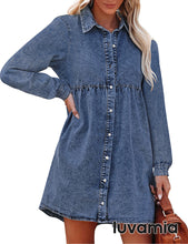 luvamia Denim Dress for Women Babydoll Flowy Cute Jean Shirt Dresses Long Sleeves