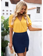 luvamia Jean Skirt for Women with Slit High Wasited Bodycon Stretch Pencil Mini Short Denim Skirts