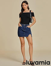 LUVAMIA Women's Classic High Waisted Denim Elastic Slit Tight Mini Skirt