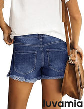 luvamia Women's Casual Ripped Denim Shorts Mid Rise Stretch Folded Hem Short Jeans