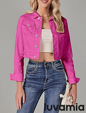 luvamia 2025 Cropped Jean Jackets for Women Fashion Short Denim Shacket Jacket Lightweight Fitted Stretchy with Pockets