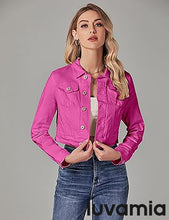 luvamia 2025 Cropped Jean Jackets for Women Fashion Short Denim Shacket Jacket Lightweight Fitted Stretchy with Pockets