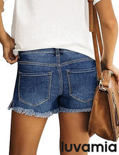 luvamia Women's Casual Ripped Denim Shorts Mid Rise Stretch Folded Hem Short Jeans