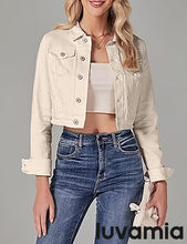 luvamia 2025 Cropped Jean Jackets for Women Fashion Short Denim Shacket Jacket Lightweight Fitted Stretchy with Pockets