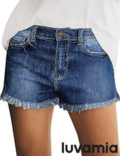 luvamia Women's Casual Ripped Denim Shorts Mid Rise Stretch Folded Hem Short Jeans