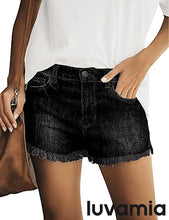 luvamia Women's Casual Ripped Denim Shorts Mid Rise Stretch Folded Hem Short Jeans