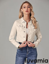 luvamia 2025 Cropped Jean Jackets for Women Fashion Short Denim Shacket Jacket Lightweight Fitted Stretchy with Pockets