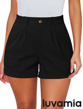 luvamia Shorts for Women High Waisted Dressy Casual Cotton Stretch Twill Elastic Wasit Pleated Summer Shorts with Pocket