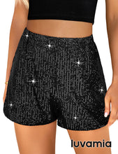 luvamia Sequin Shorts for Women Trendy High Waisted Stretchy Pull On Glitter Sparkly Short Pants Holiday Party Outfits