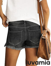 luvamia Women's Casual Ripped Denim Shorts Mid Rise Stretch Folded Hem Short Jeans