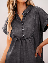 luvamia Denim Dress for Women Summer Short Sleeve Button Down Collared Pleated Western Jean Dresses with Pockets Relaxed