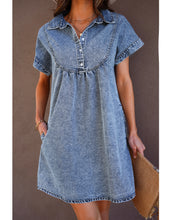 luvamia Denim Dress for Women Summer Short Sleeve Button Down Collared Pleated Western Jean Dresses with Pockets Relaxed