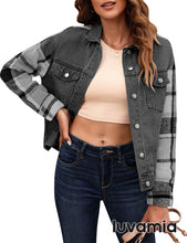 luvamia Jean Jackets for Women Fashion Flannel Plaid Shacket Jacket Oversized Button Down Trucker Denim Shirt Jackets